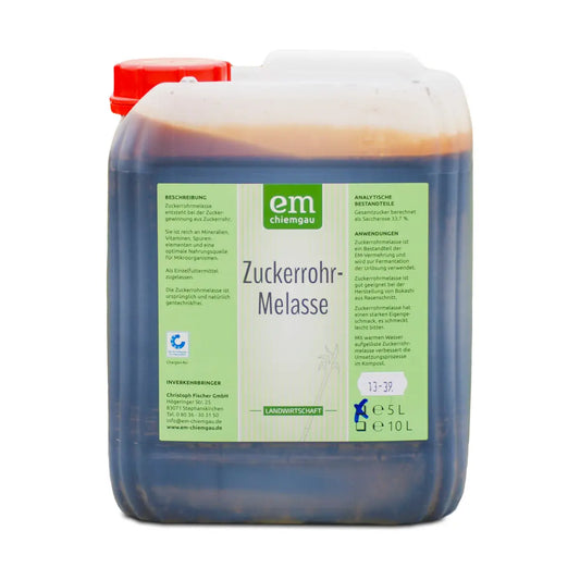 Hochwertige Zuckerrohrmelasse im 5-Liter-Kanister von EM Chiemgau - perfekt für die Vermehrung von Effektiven Mikroorganismen
